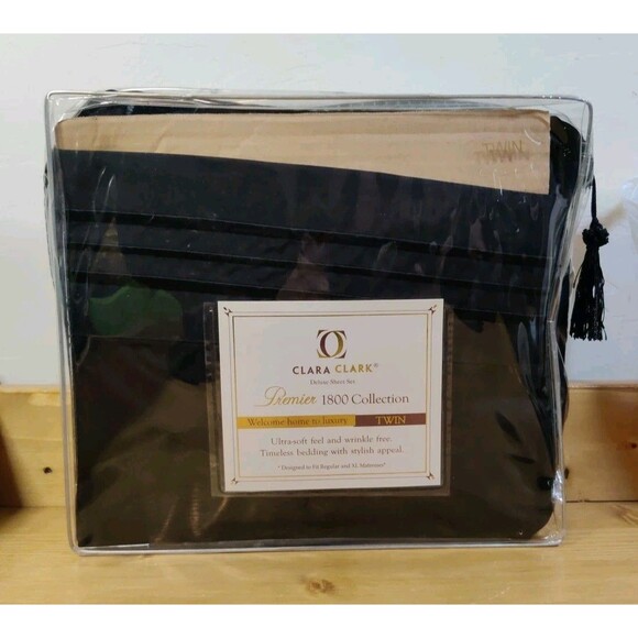 Clara Clark Premier 1800 Series 3 Pc Sheet Set Black Microfiber Twin - Picture 1 of 4
